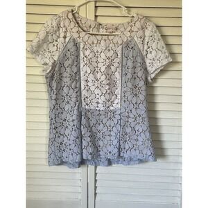 Nanette Lepore Baby Blue White Peplum Top Large